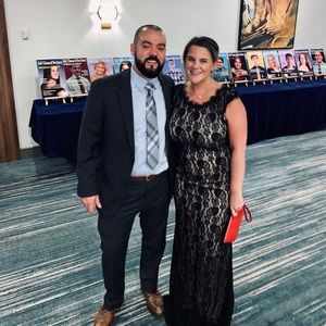 Macy’s long elegant lace dress